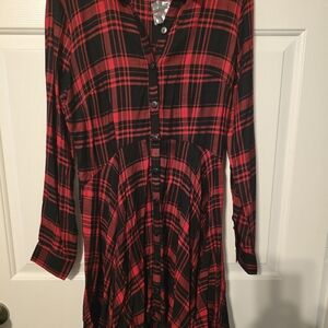 VENUS Red and Black Plaid Shirt Dress